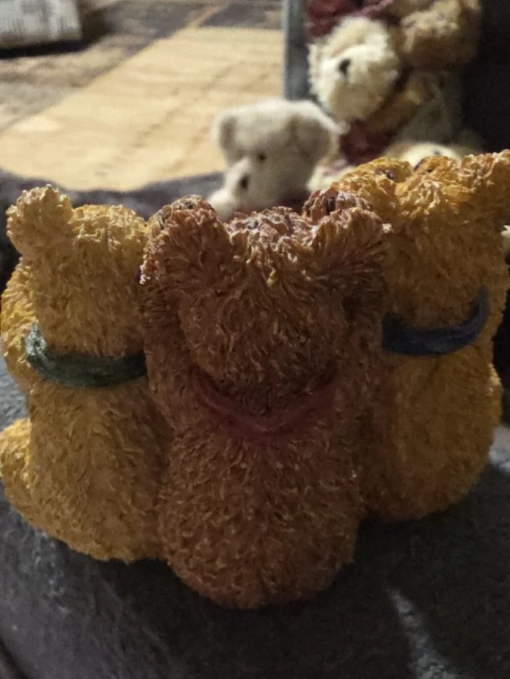 Set of Three Decorative Teddy Figurines in Yellow and Brown